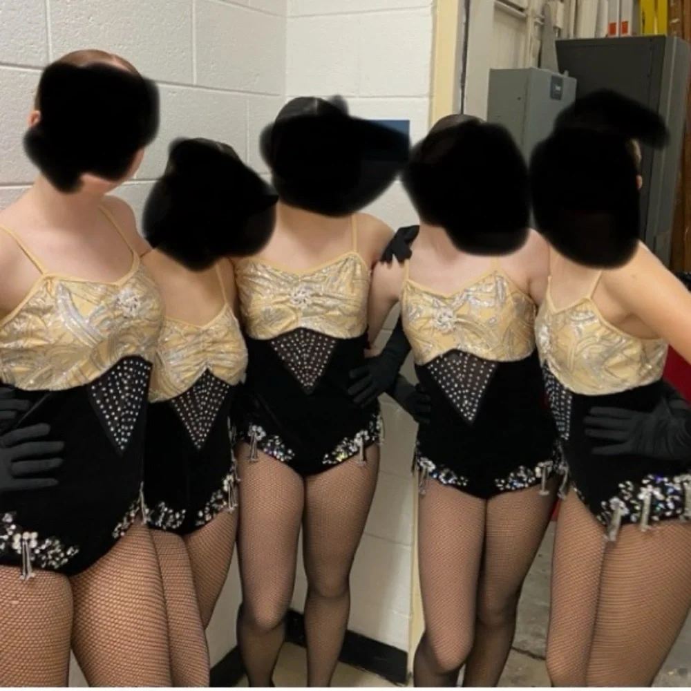 Glamour Gold and Black Sequined Dance Leotard
